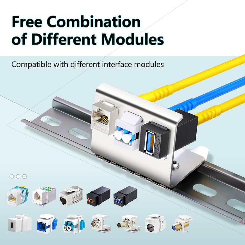 Enmane 3-Port Metal DIN-Rail Mounting Module for Snap-in Keystone Jacks,Attaches to Standard 35 Millimeter (mm) DIN Rail with no Tools - Image 2